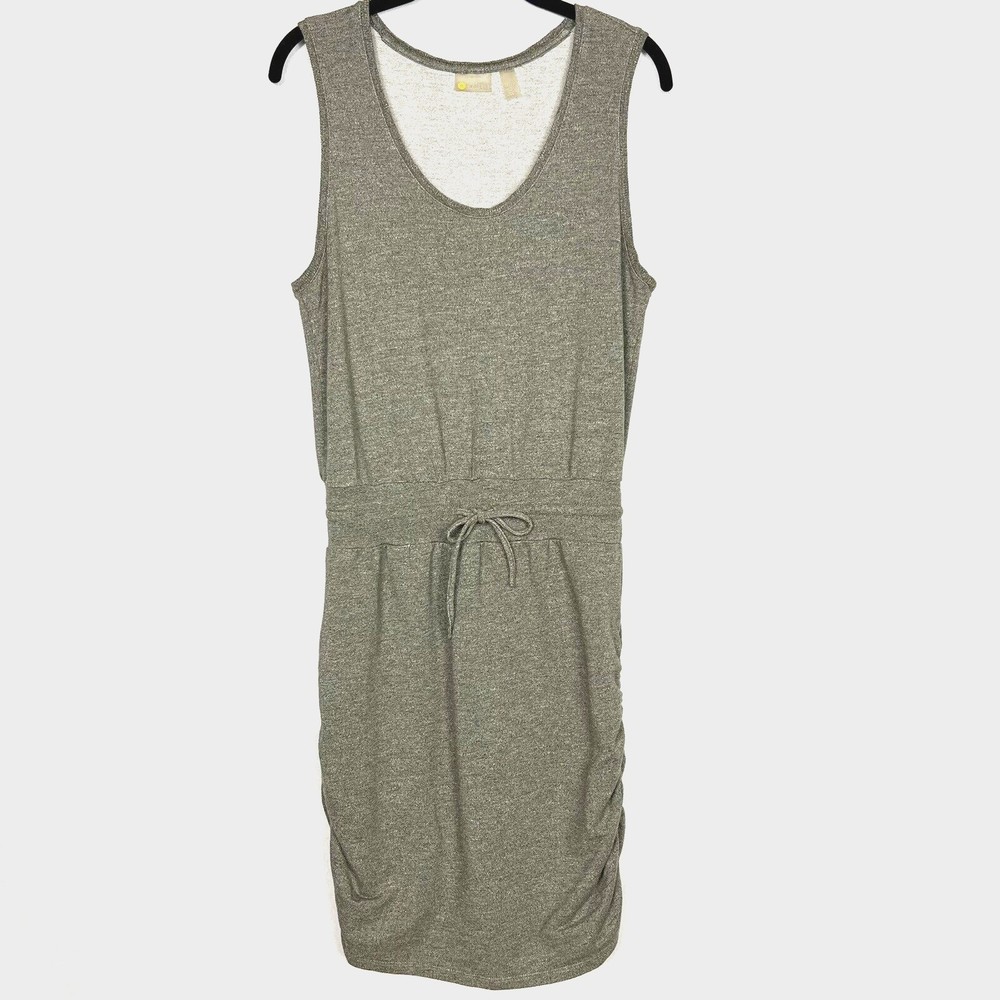 Zella Terry Dress Womens Small Gray Heather Waist Ties Sleeveless Ruched Mini